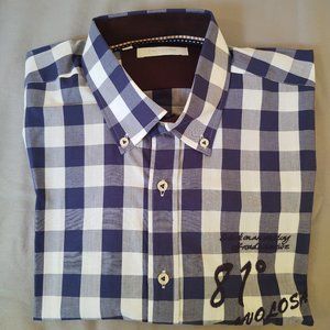 FAVOLOSA SLIM FIT MEN'S LONG SLEEVE PLAID CASUAL DRESS SHIRT - SIZE MEDIUM